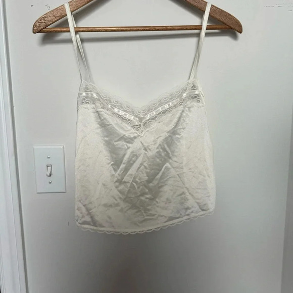 Vintage White Lace nylon Cami Top Cottagecore Fairycore glam coquette M - Picture 3 of 6